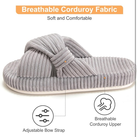 Women's Ribbed Gray Slippers - Picture 2 of 7